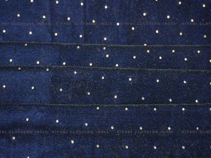 Navy Blue Polka Dots Embroidered Velvet Fabric - Siyani Clothing India