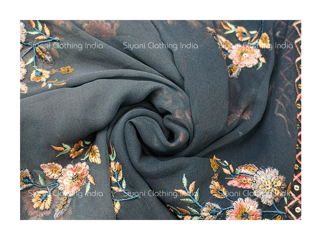 Black Floral And Sequins Embroidered Georgette Fabric Siyani Clothing India