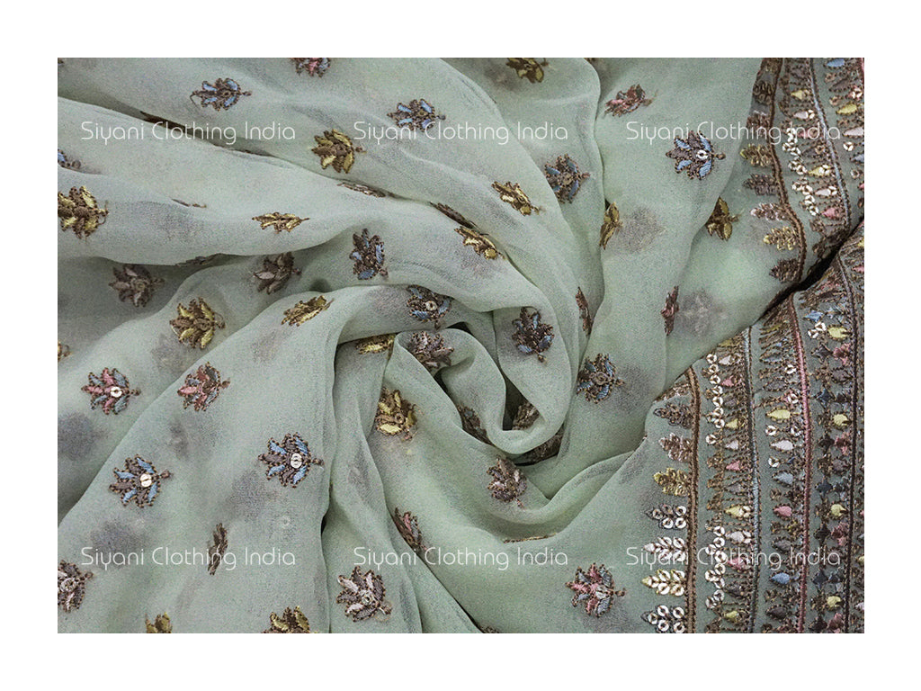 Cream Dual Tone Floral Sequins Embroidered Georgette Fabric Siyani Clothing India