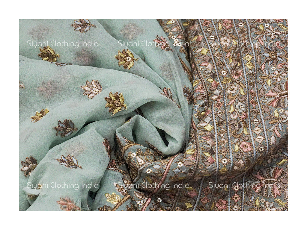 Blue Dual Tone Floral Sequins Embroidered Georgette Fabric Siyani Clothing India