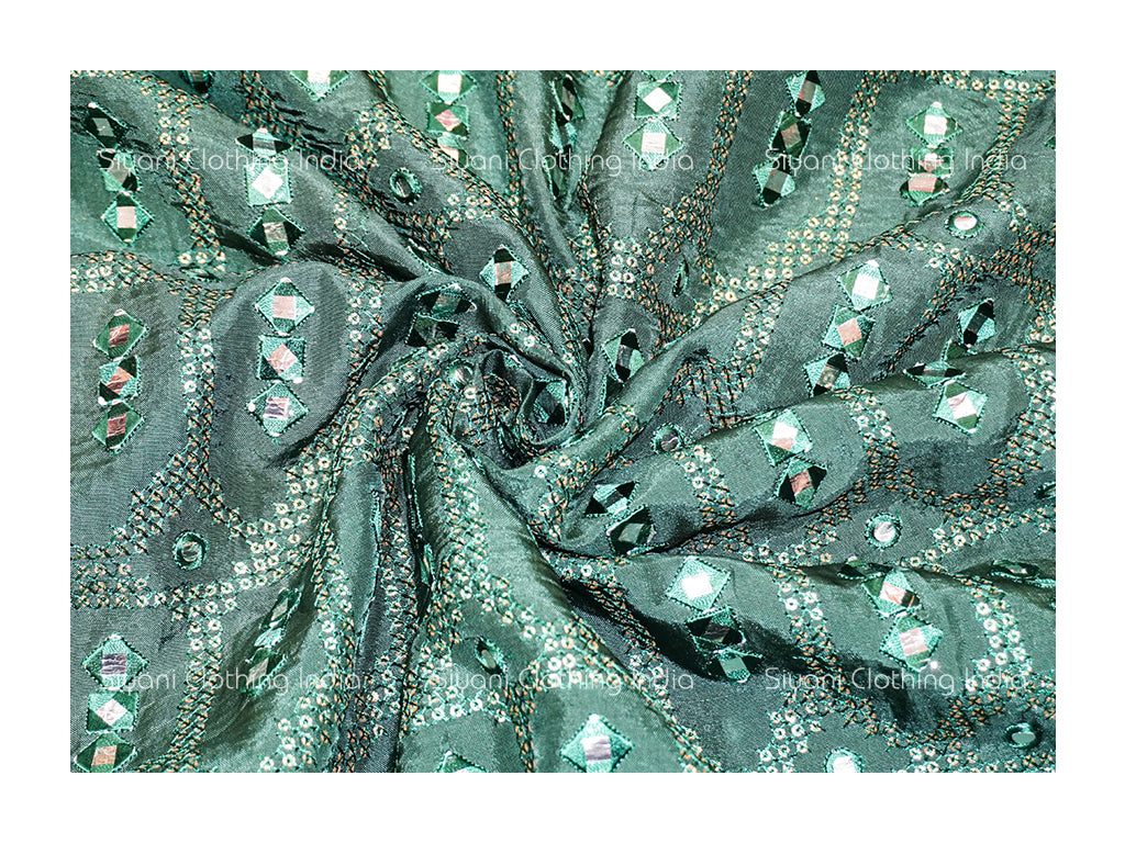 Teal Mirror And Thread Embroidered Georgette Fabric Siyani Clothing India