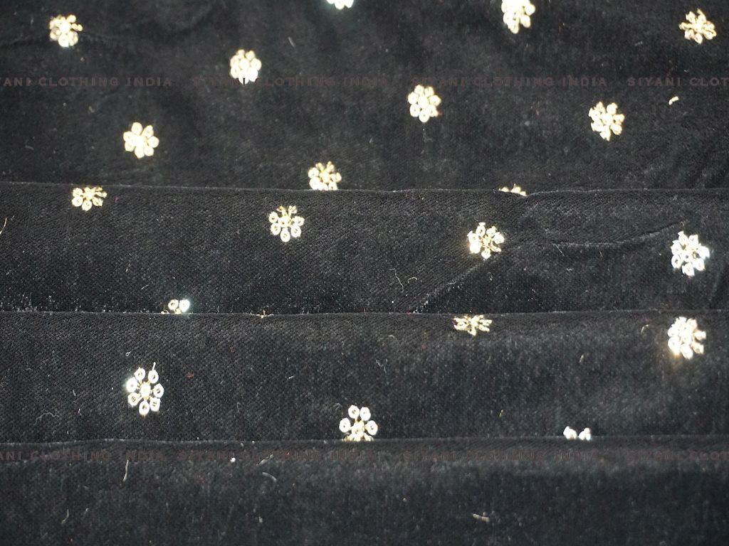 Black Sequins Boota Floral Embroidered Velvet Fabric - Siyani Clothing India