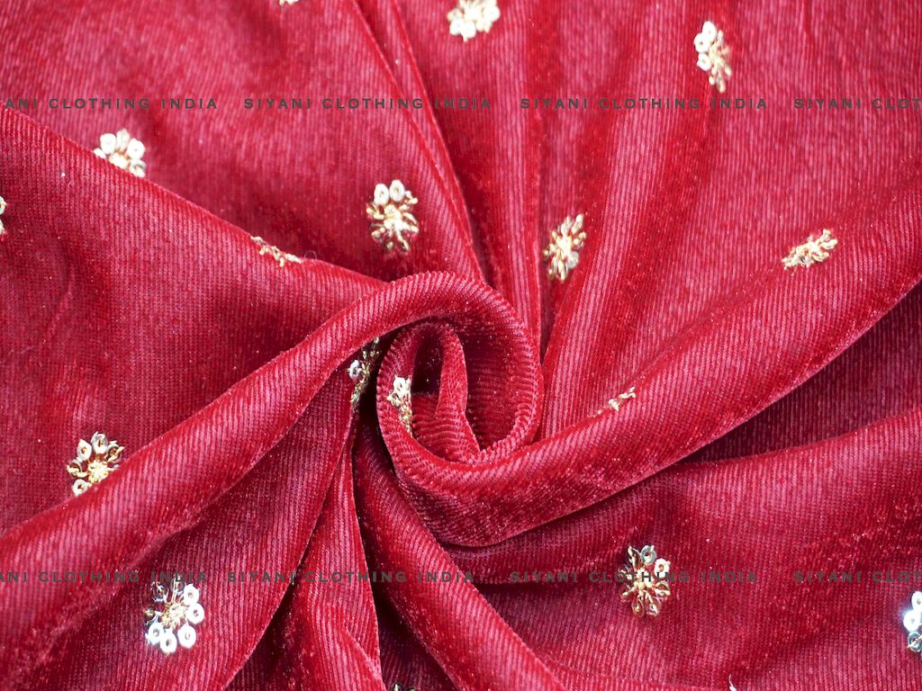 Siyani Burgundy Sequins Boota Floral Embroidered Velvet Fabric