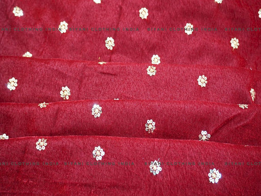 Burgundy Sequins Boota Floral Embroidered Velvet Fabric