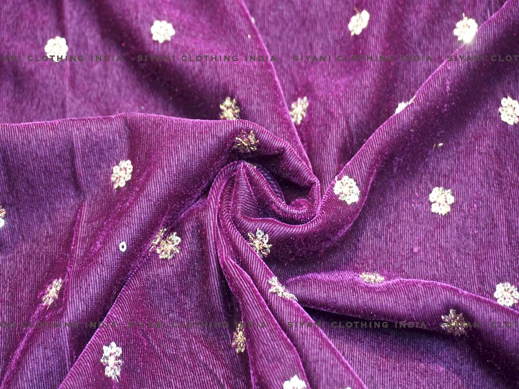 Siyani Purple Sequins Boota Floral Embroidered Velvet Fabric
