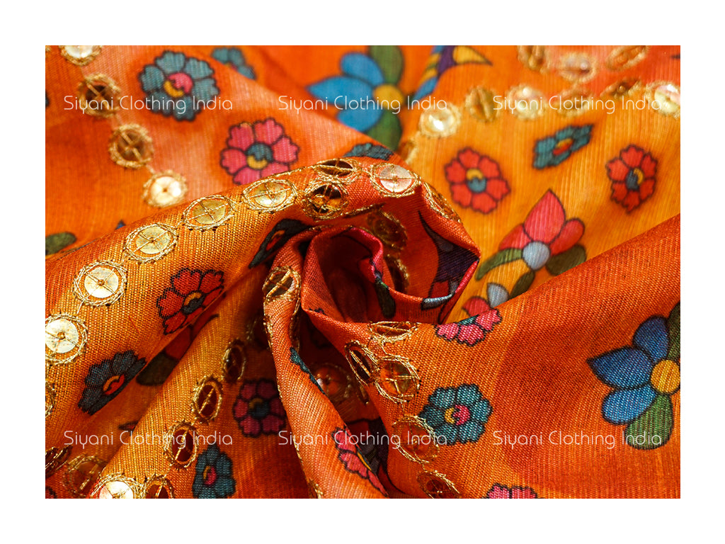 Orange Sequins And Thread Embroidered Georgette Fabric Siyani Clothing India