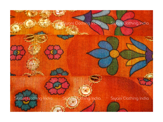 Orange Sequins And Thread Embroidered Georgette Fabric Siyani Clothing India