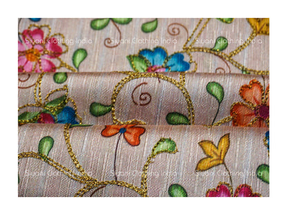 Baby Pink Multicolor Floral Embroidered Silk Fabric Siyani Clothing India