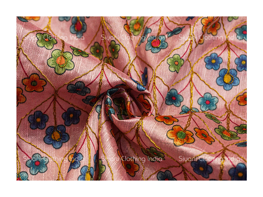 Peach Multicolor Floral Embroidered Fabric Siyani Clothing India