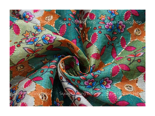 Firozi Multicolor Floral Embroidered Fabric Siyani Clothing India