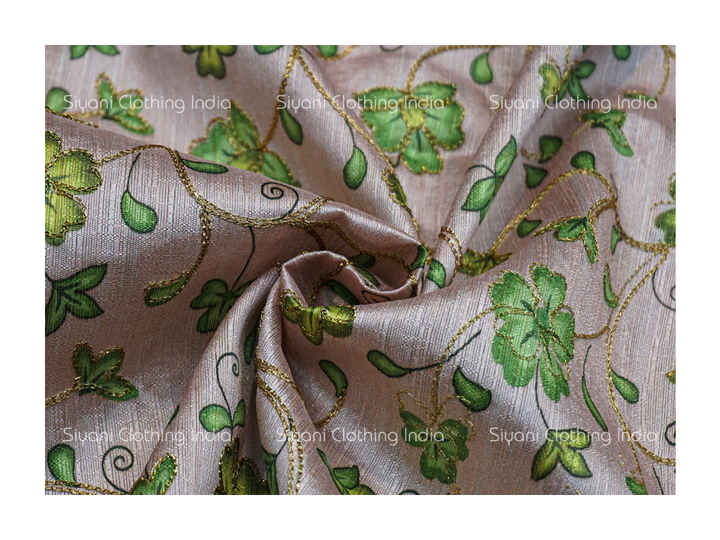 Baby Pink Leaf And Floral Embroidered Silk Fabric Siyani Clothing India