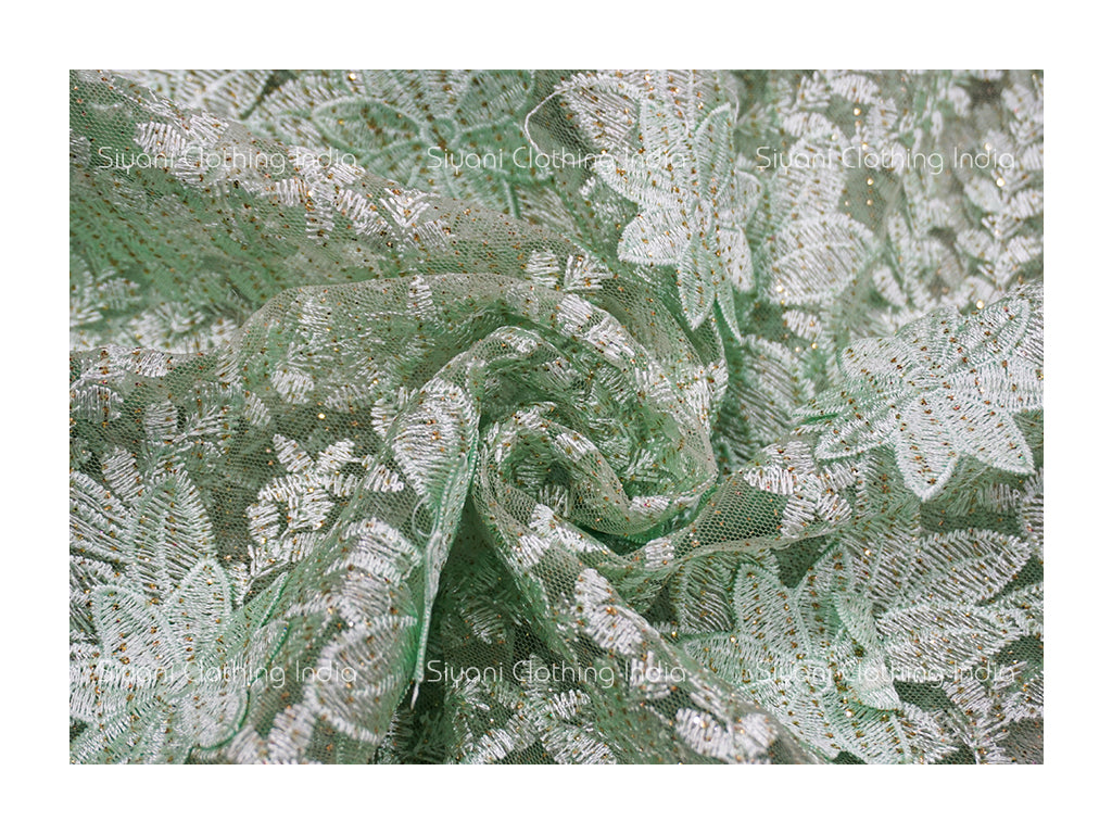 Sage Green Floral Sequins Embroidered Georgette Fabric Siyani Clothing India