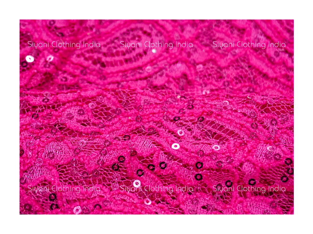 Hot Pink Sequins Jaal Embroidered Georgette Fabric Siyani Clothing India