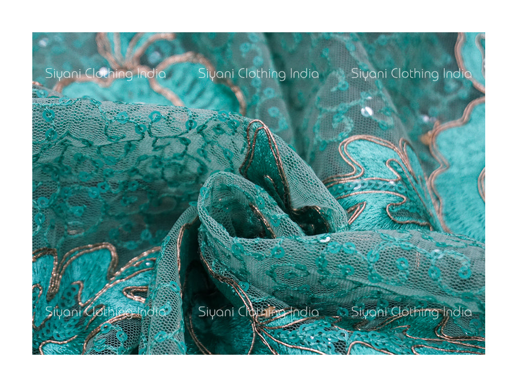 Light Blue Thread And Pipe Embroidered Georgette Fabric Siyani Clothing India
