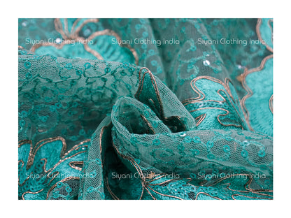 Light Blue Thread And Pipe Embroidered Georgette Fabric Siyani Clothing India