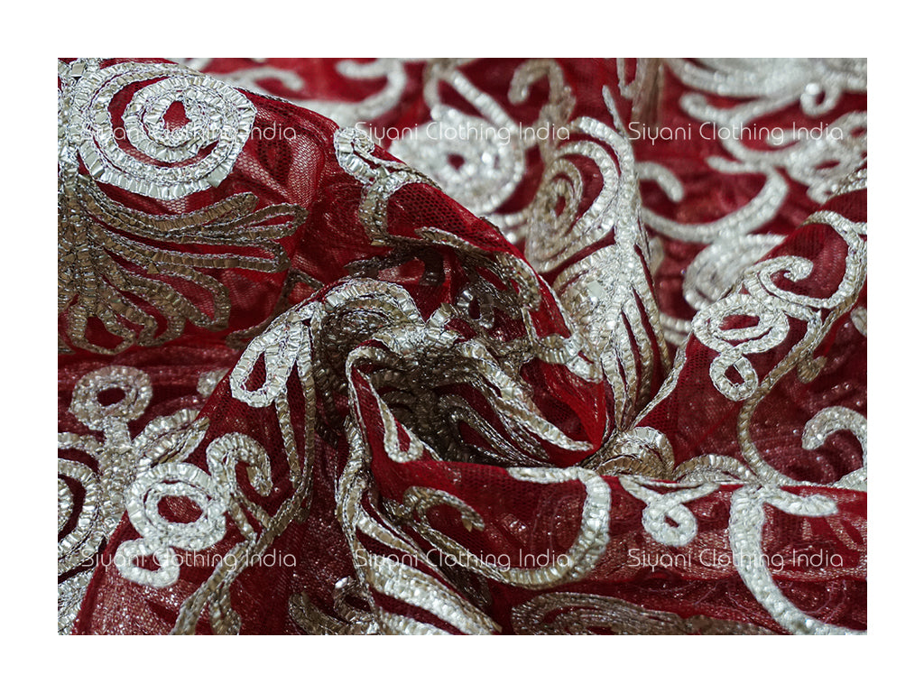 Maroon Sequins And Silver Gota Embroidered Georgette Fabric Siyani Clothing India