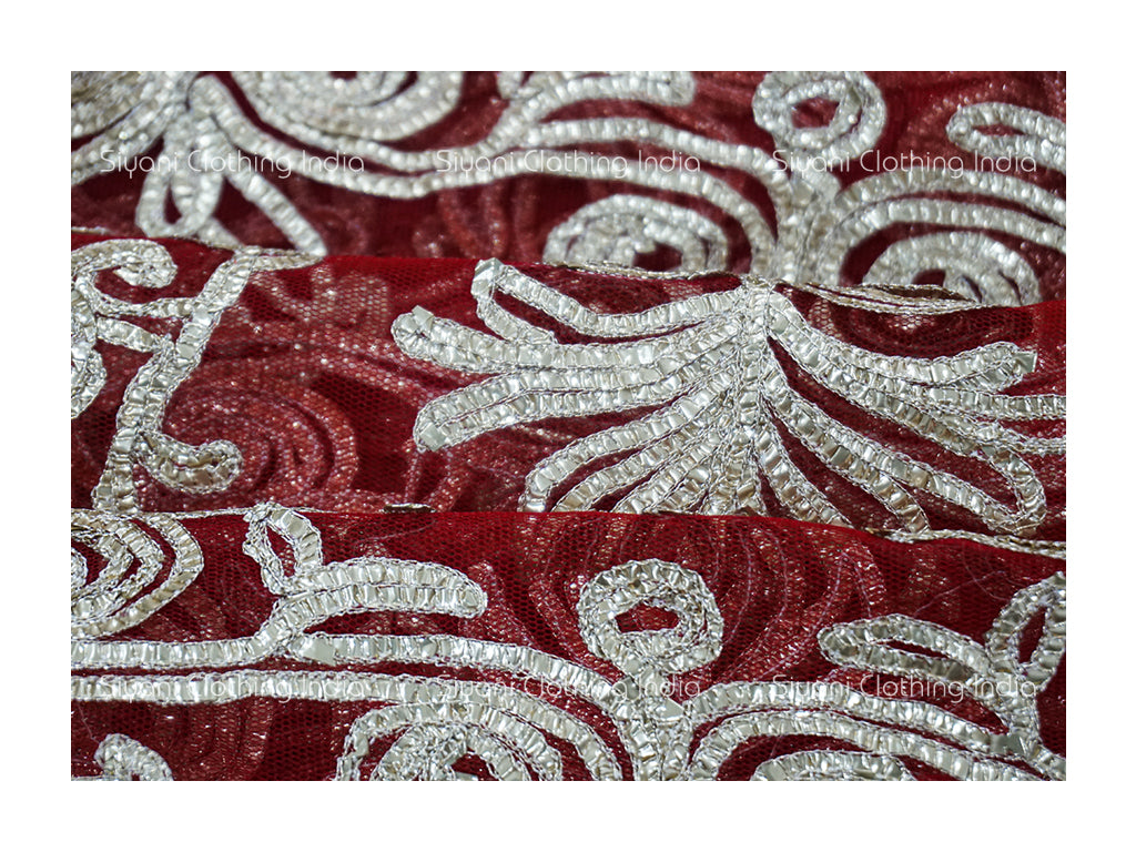 Maroon Sequins And Silver Gota Embroidered Georgette Fabric Siyani Clothing India