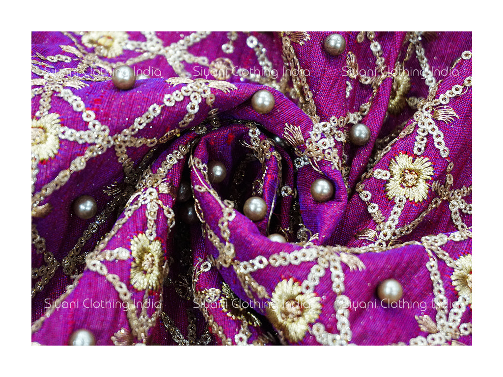 Wine Gota And Motifs Embroidered Georgette Fabric Siyani Clothing India