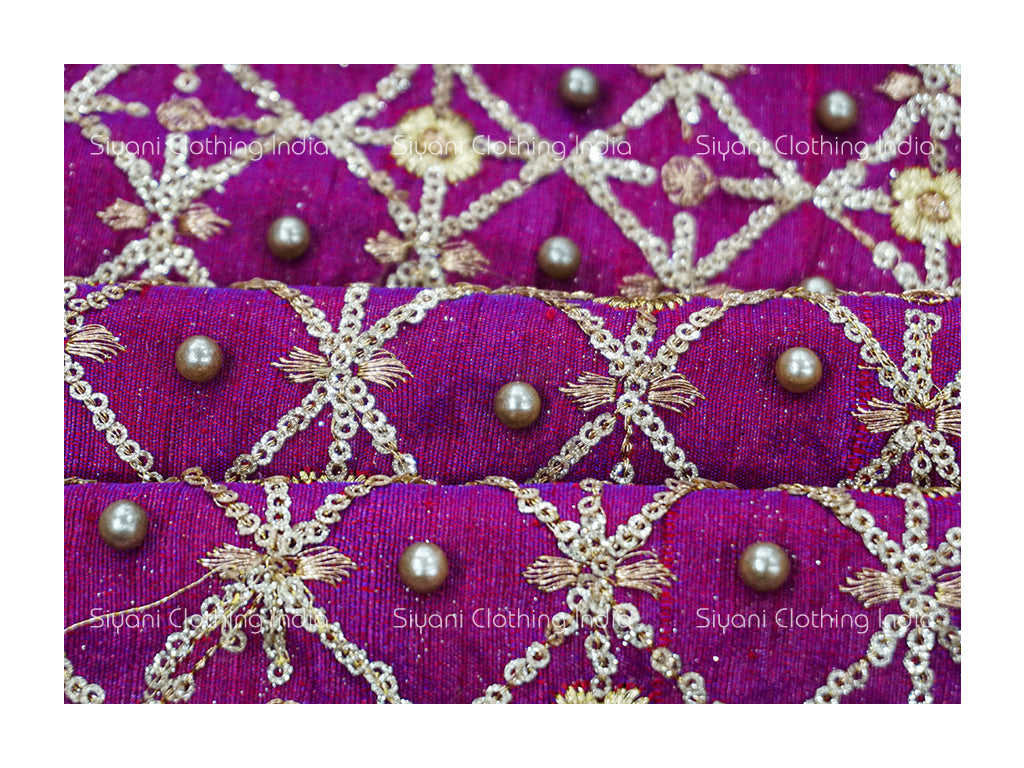 Wine Gota And Motifs Embroidered Georgette Fabric Siyani Clothing India