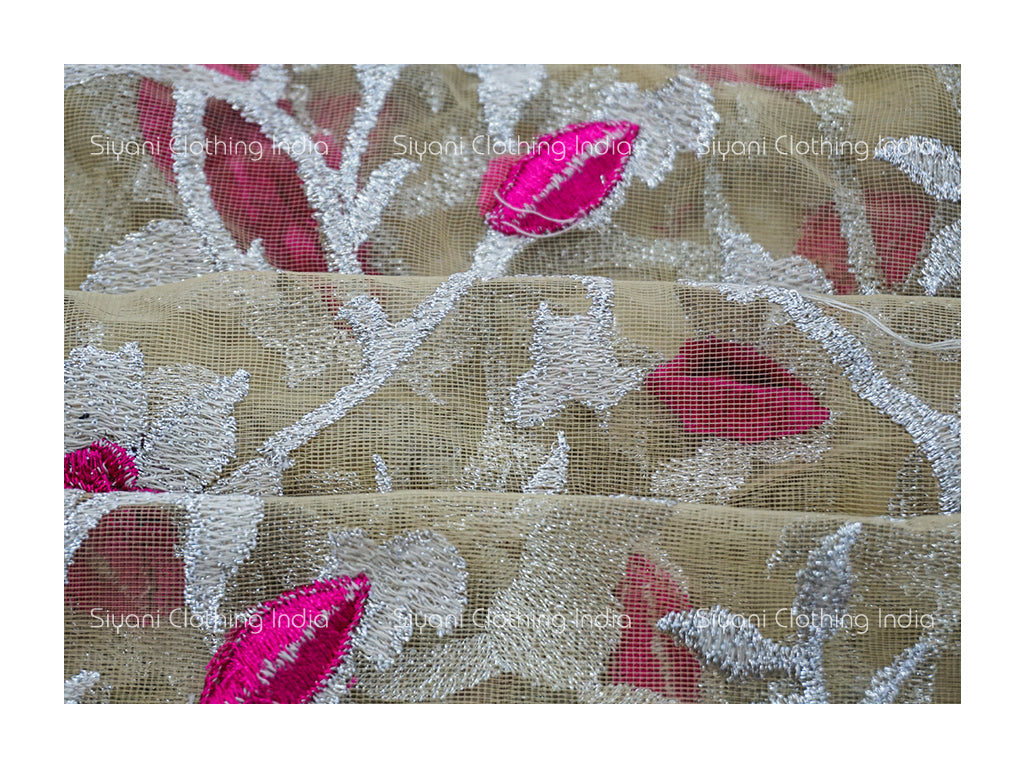 Beige Gota Embroidered Georgette Fabric - Siyani Clothing India