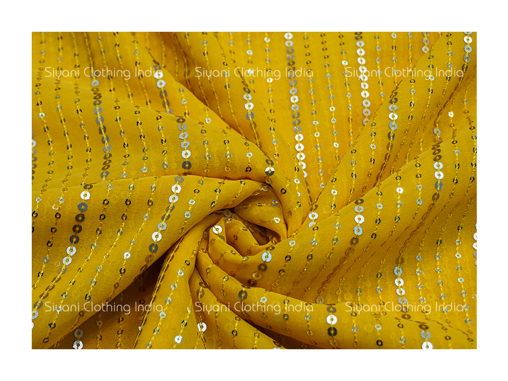 Siyani Mustard Sequins Embroidered Georgette Fabric