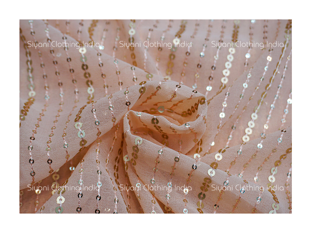 Siyani Baby Pink Sequins Embroidered Georgette Fabric