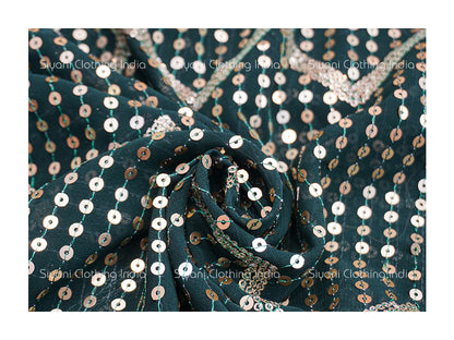 Siyani Dark Green Sequins Embroidered Georgette Fabric