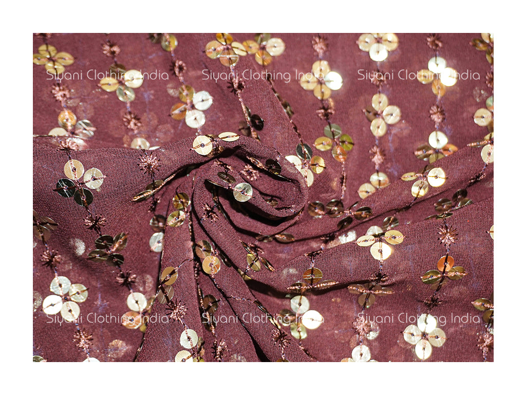 Siyani Burgundy Sequins Embroidered Georgette Fabric