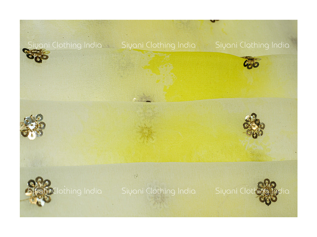 Lemon Sequins Floral Embroidered Georgette Fabric - Siyani Clothing India