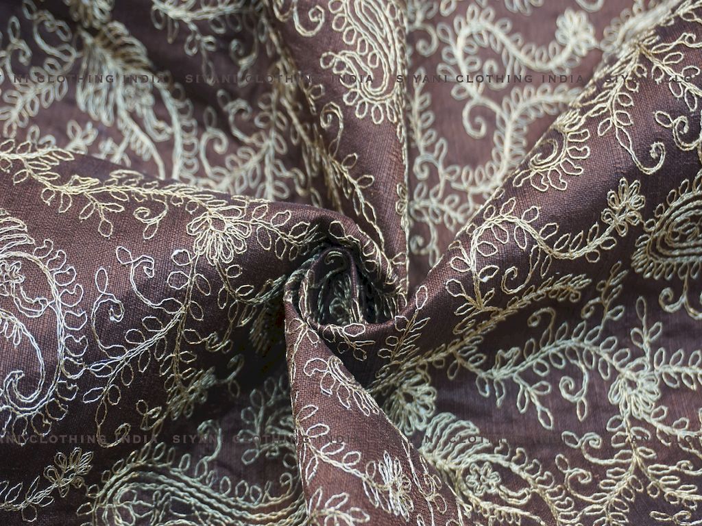 Siyani Mauve Thread Embroidered Silk Fabric