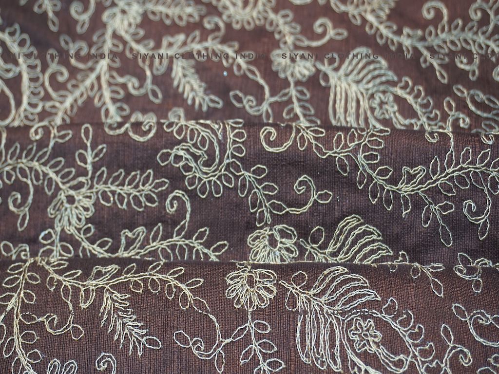 Mauve Thread Embroidered Silk Fabric - Siyani Clothing India