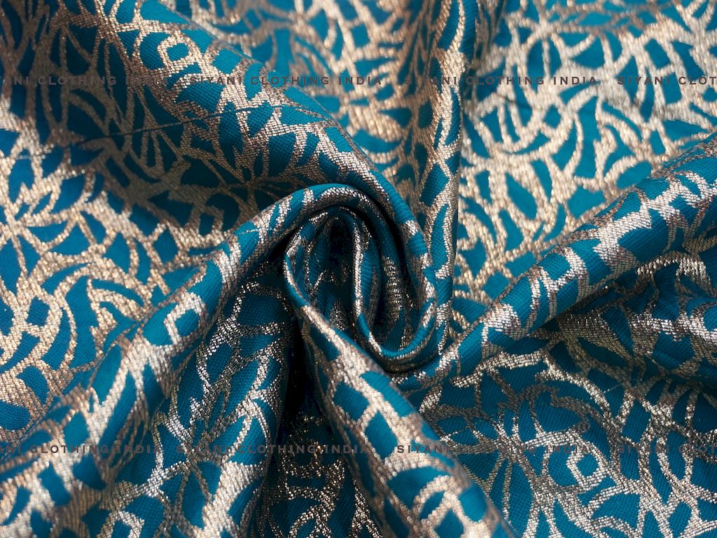 Siyani  Blue Gota Embroidered Silk Fabric