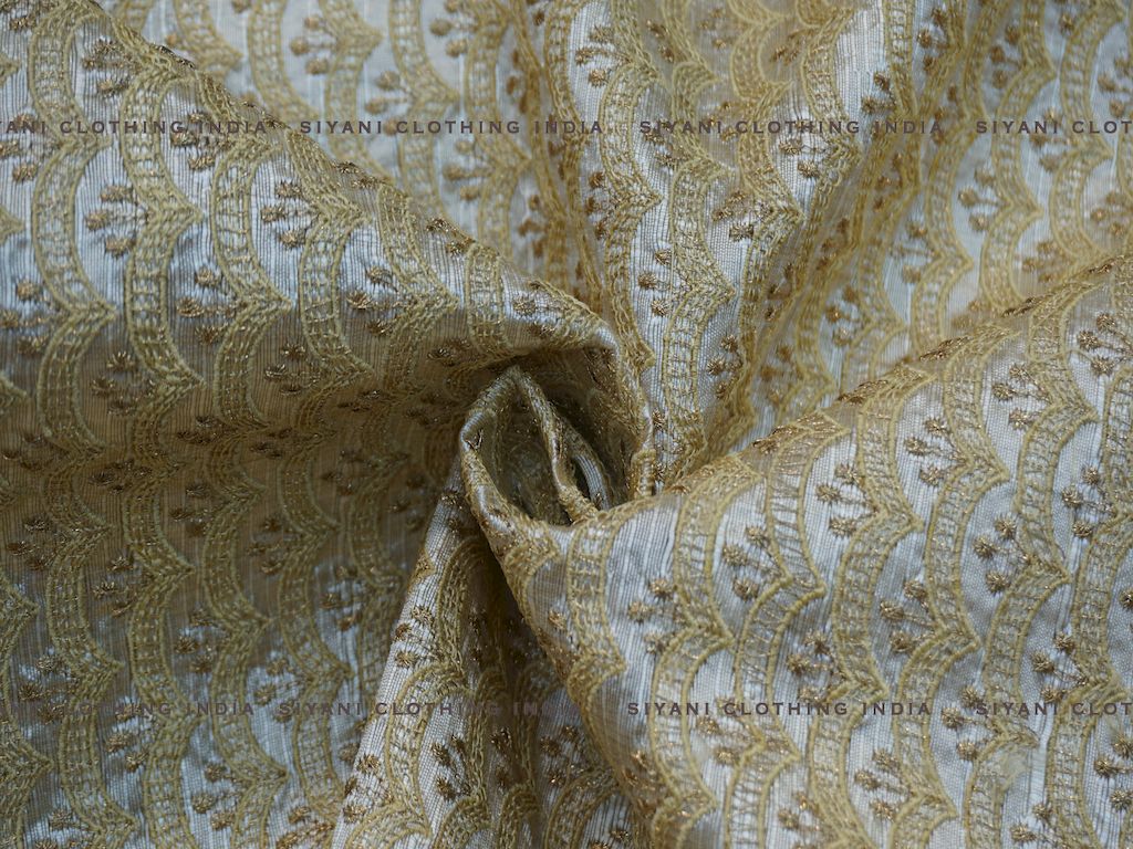 Siyani White Gota And Thread Embroidered Silk Fabric