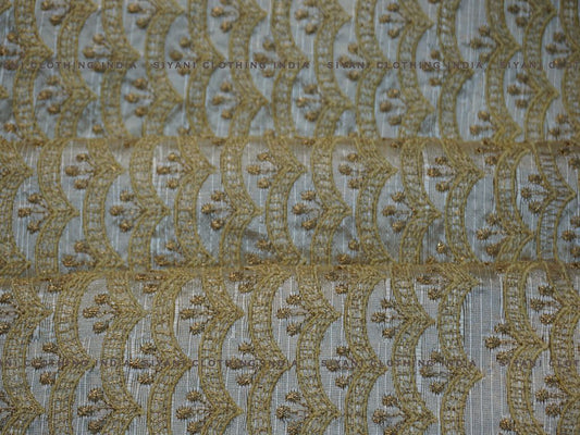 White Gota And Thread Embroidered Silk Fabric - Siyani Clothing India