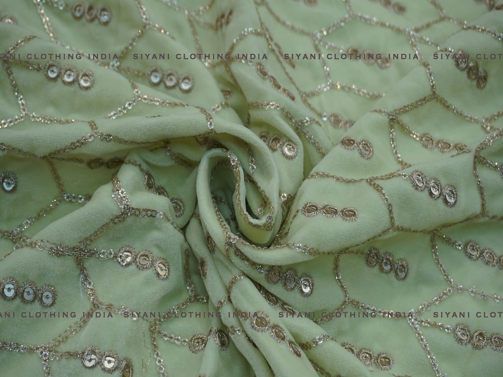 Siyani Green Abstract Design Sequins And Thread Embroidered Georgette Fabric