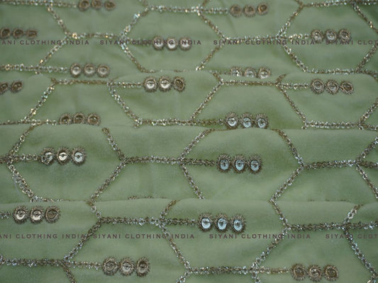Green Abstract Design Sequins And Thread Embroidered Georgette Fabric - Siyani Clothing India