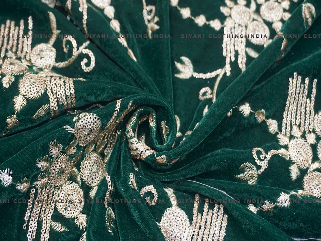 Siyani Green Sequins Floral Embroidered Velvet Fabric