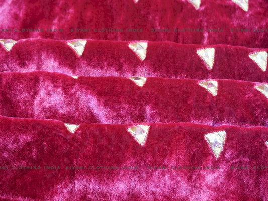 Hot Pink Triangle Pattern Sequins Embroidered Velvet Fabric