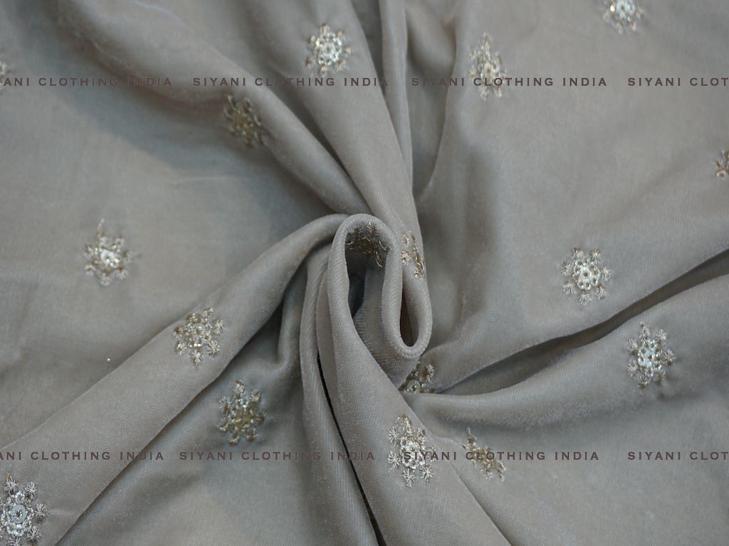 Siyani Grey Floral Sequins And Zari Embroidered Velvet Fabric