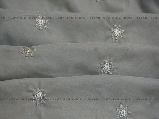 Grey Floral Sequins And Zari Embroidered Velvet Fabric
