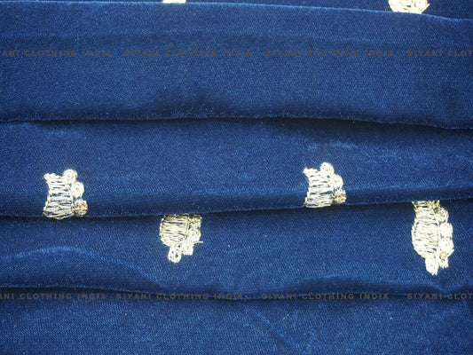 Royal Blue Zari Embroidered Velvet Fabric - Siyani Clothing India