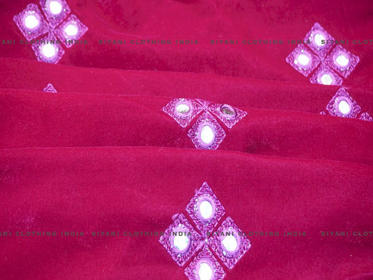 Hot Pink Mirror Embroidered Velvet Fabric