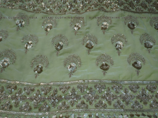 Neon Green Sequins Floral Embroidered Velvet Fabric - Siyani Clothing India