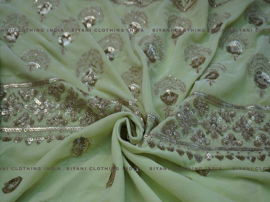 Siyani Neon Green Sequins Floral Embroidered Velvet Fabric