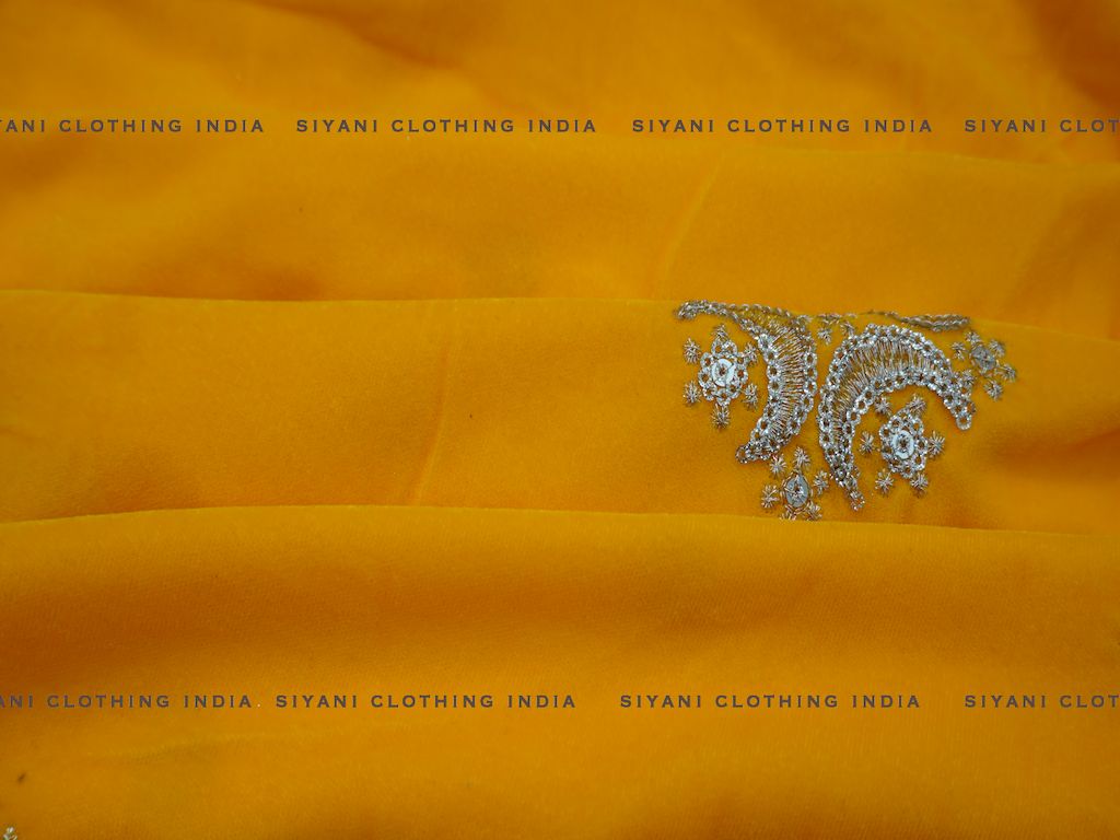 Mustard Zari Embroidered Velvet Fabric - Siyani Clothing India