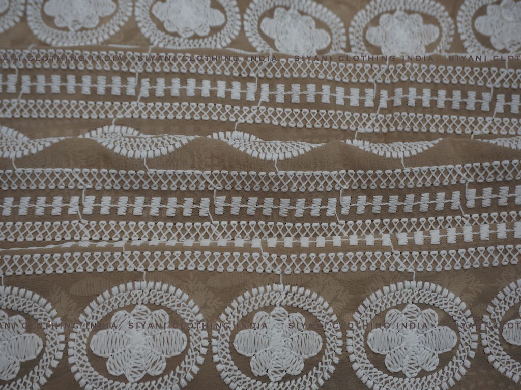 Beige Floral Thread Embroidered Georgette Fabric - Siyani Clothing India