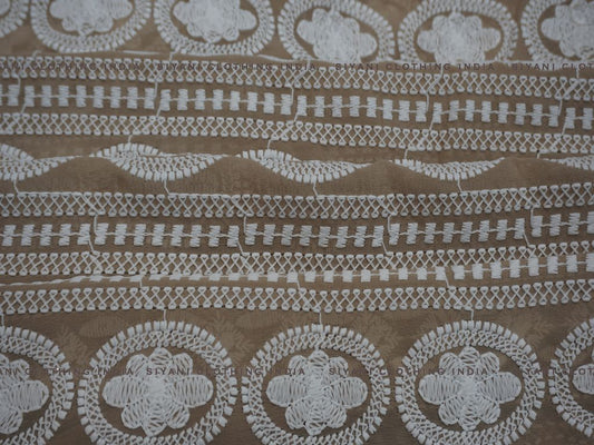 Beige Floral Thread Embroidered Georgette Fabric
