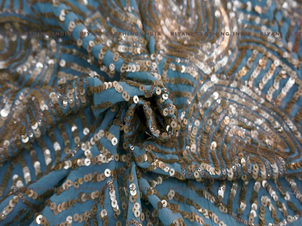 Siyani Blue Sequins Embroidered Georgette Fabric
