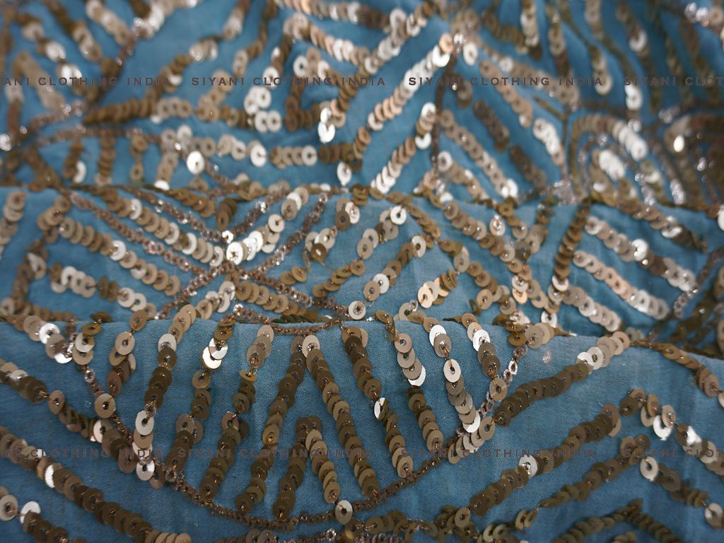 Blue Sequins Embroidered Georgette Fabric - Siyani Clothing India