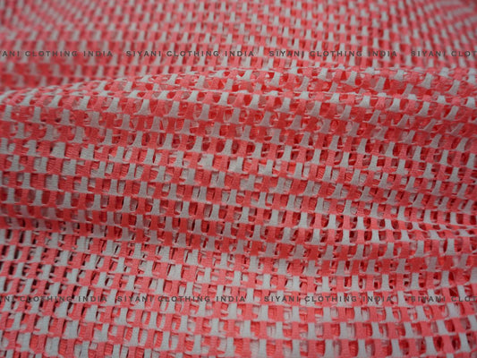 Carrot Red Embroidered Net Fabric